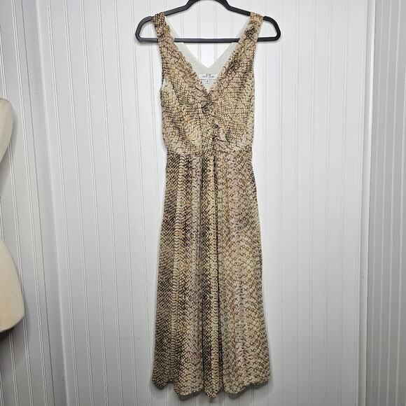 Great Jones Python Ruffle Dress Size 0 Midi V-Neck A-Line Sleeveless Flirty Boho - Picture 2 of 10